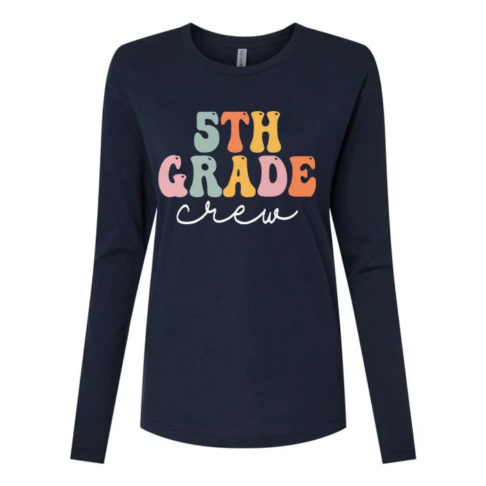 5th Grade Crew Retro Groovy Women Happy First Day Of School Womens Cotton Relaxed Long Sleeve T-Shirt