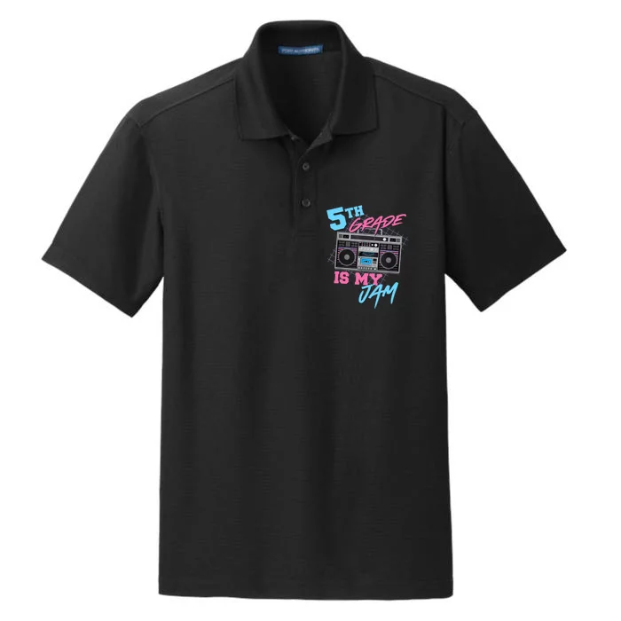 5th Grade Is My Jam - Vintage 80s Boombox Teacher Student Dry Zone Grid Performance Polo