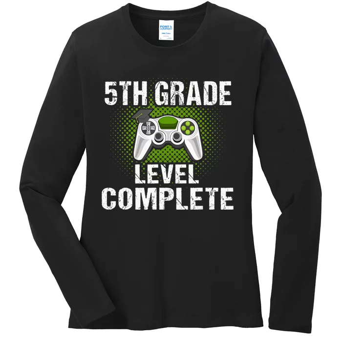 5Th Grade Level Complete Graduation Student Video Gamer Ladies Long Sleeve Shirt