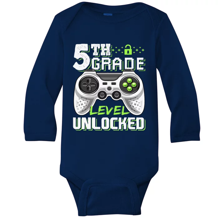 5th Grade Level Unlocked Video Game Back To School Baby Long Sleeve Bodysuit