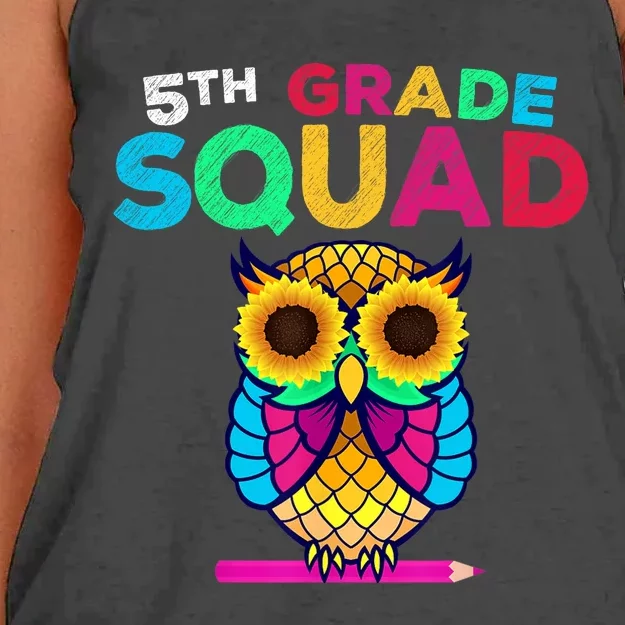 5th Grade Squad Sunflower Owl Fifth Grade Teacher Women's Knotted Racerback Tank