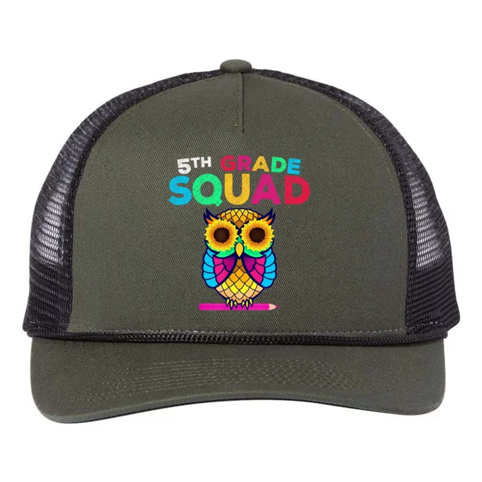 5th Grade Squad Sunflower Owl Fifth Grade Teacher Retro Rope Trucker Hat Cap