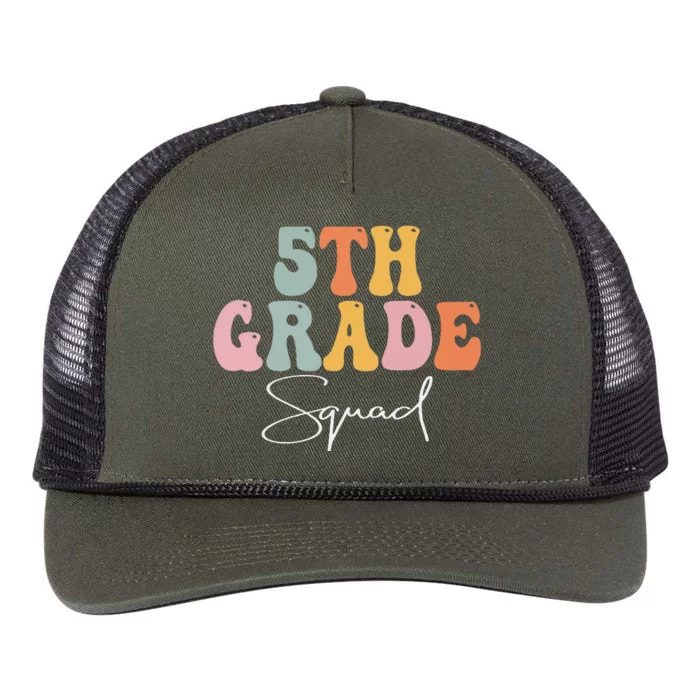 5th Grade Squad Retro Groovy Funny Happy First Day Of School Retro Rope Trucker Hat Cap