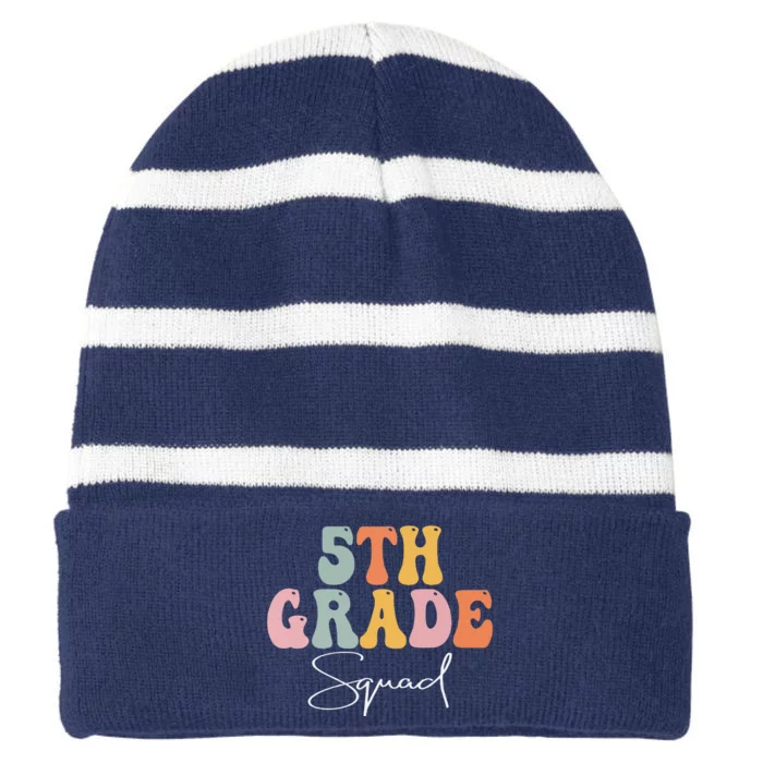 5th Grade Squad Retro Groovy Funny Happy First Day Of School Striped Beanie with Solid Band