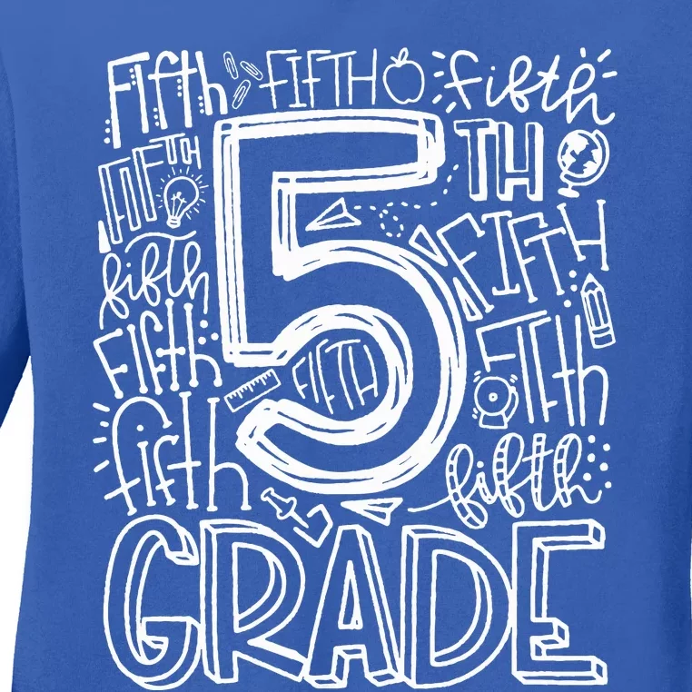 5th Grade Typography Team Fifth Grade Teacher Back To School Ladies Long Sleeve Shirt