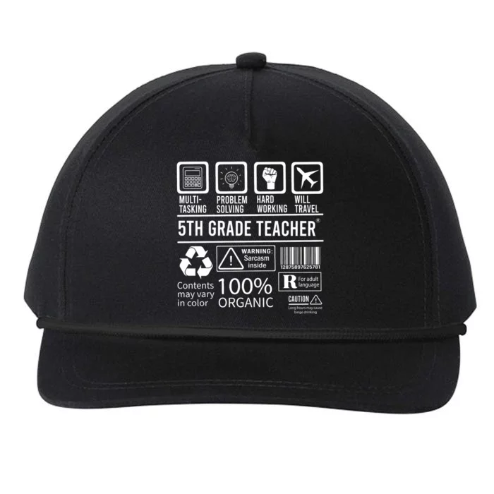 5th Grade Teacher MultiTasking Certified Job Gift Fifth Grade Snapback Five-Panel Rope Hat