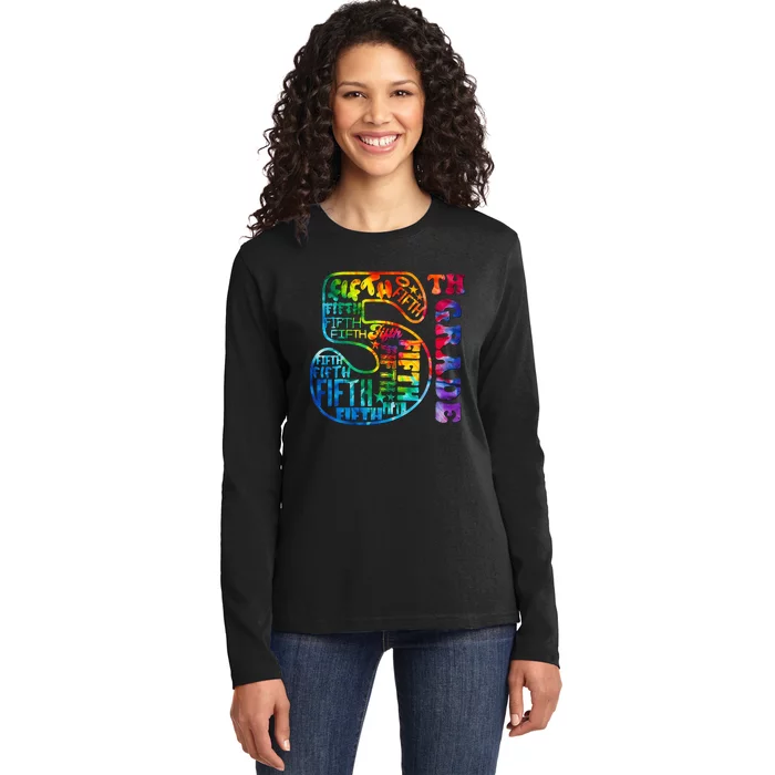 5th Grade Typography Team Fifth Grade Teacher Back To School Ladies Long Sleeve Shirt