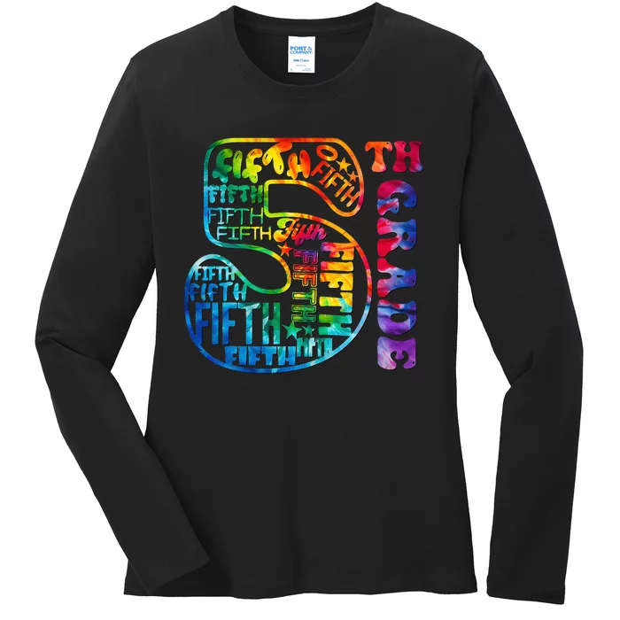 5th Grade Typography Team Fifth Grade Teacher Back To School Ladies Long Sleeve Shirt