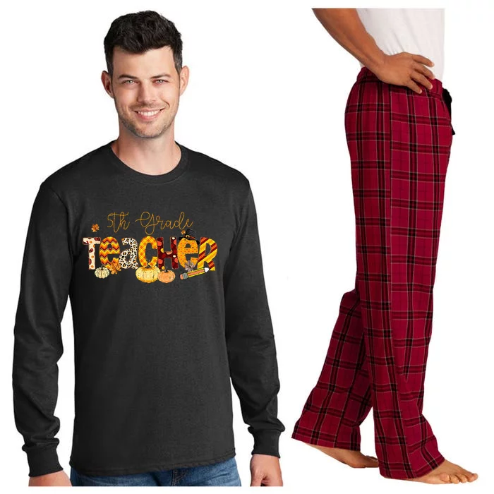 5th Grade Teacher Fall Autumn Thanksgiving Halloween Pumpkin Long Sleeve Pajama Set