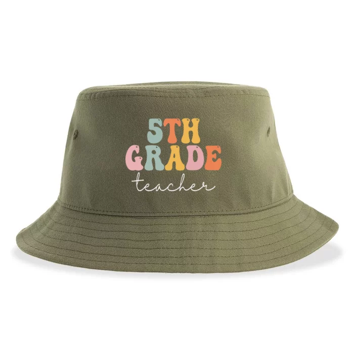 5th Grade Teacher Retro Groovy Vintage First Day Of School Sustainable Bucket Hat