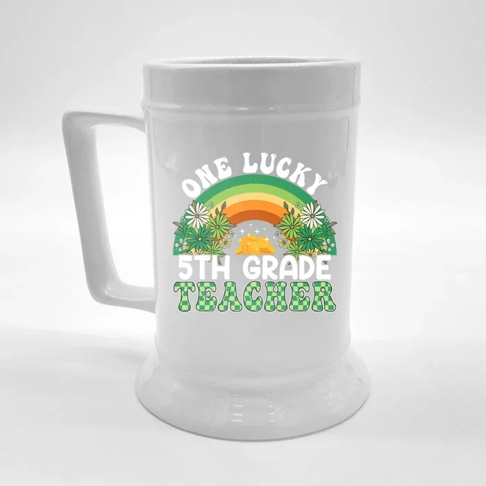 5th Grade Teacher Rainbow St Patricks Day One Lucky Teacher Gift Front & Back Beer Stein