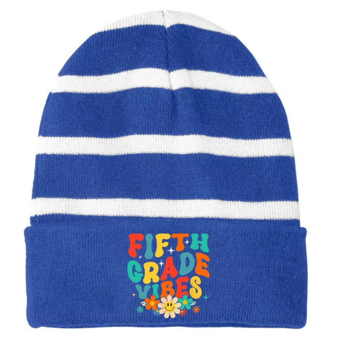 5th Grade Vibes Back To School Retro Fifth Grade Teachers Striped Beanie with Solid Band