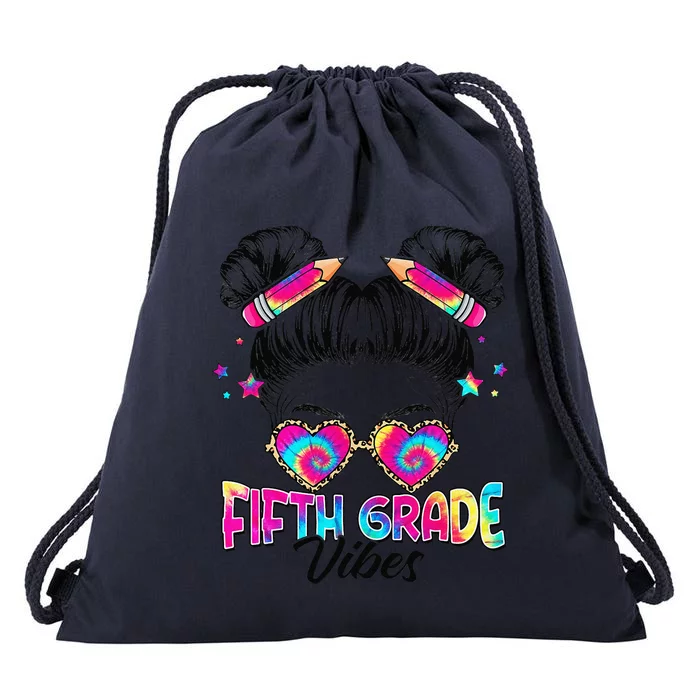 5th Grade Vibes Messy Hair Bun Back To School First Day Drawstring Bag