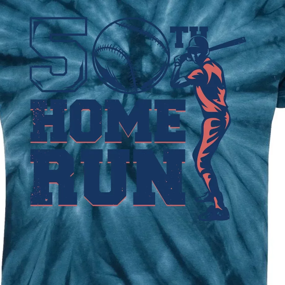 50th Home Run Baseball Birthday Gift Kids Tie-Dye T-Shirt