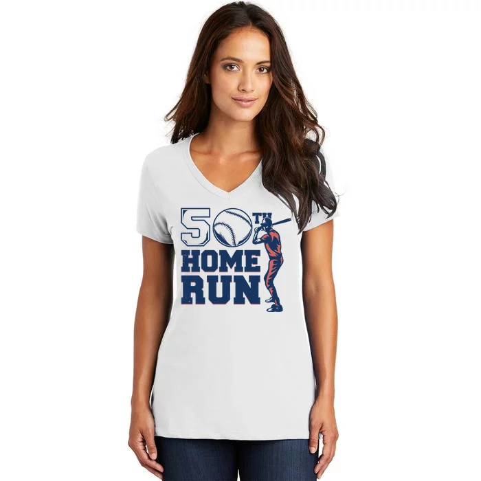 50th Home Run Baseball Birthday Gift Women's V-Neck T-Shirt