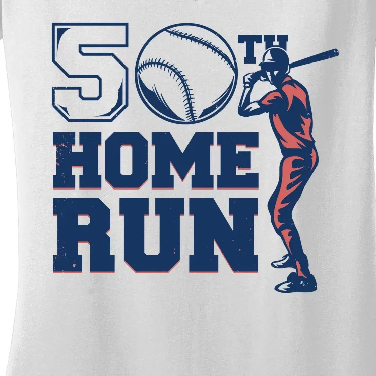 50th Home Run Baseball Birthday Gift Women's V-Neck T-Shirt