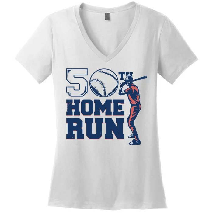 50th Home Run Baseball Birthday Gift Women's V-Neck T-Shirt