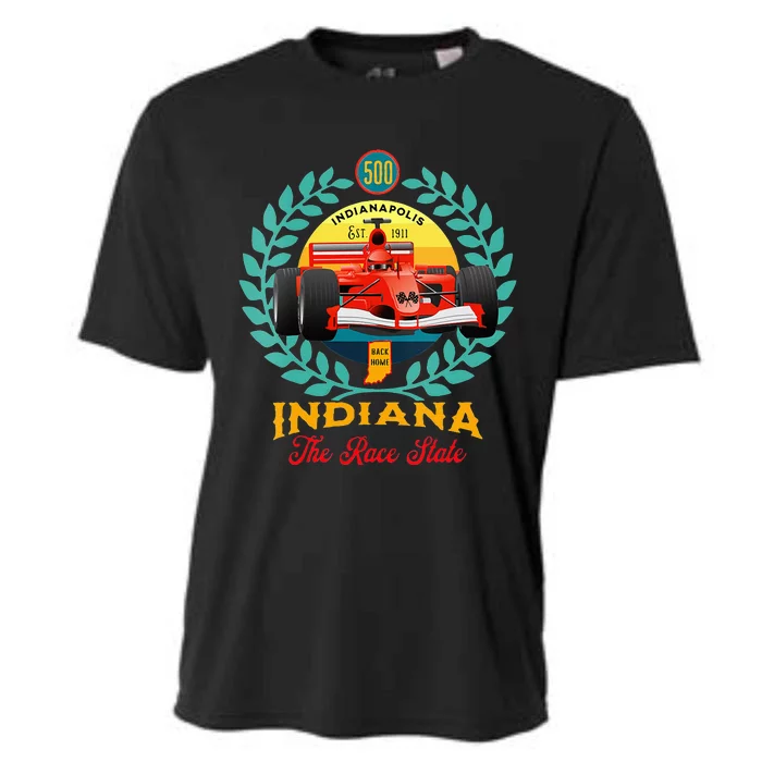 500 Indianapolis Indiana The Race State Checkered Flag Cooling Performance Crew T-Shirt