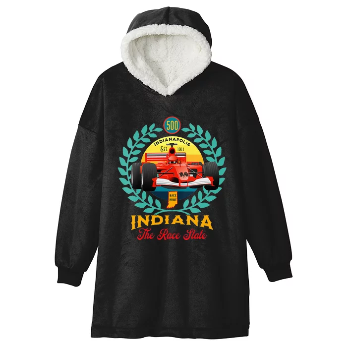 500 Indianapolis Indiana The Race State Checkered Flag Hooded Wearable Blanket