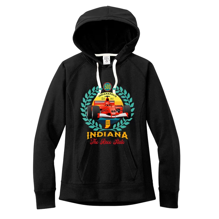 500 Indianapolis Indiana The Race State Checkered Flag Women's Fleece Hoodie