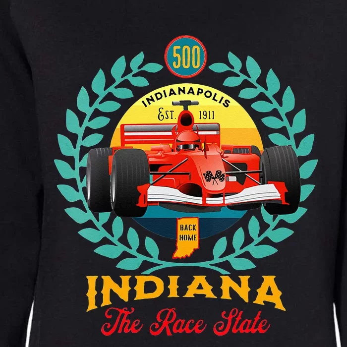 500 Indianapolis Indiana The Race State Checkered Flag Womens California Wash Sweatshirt