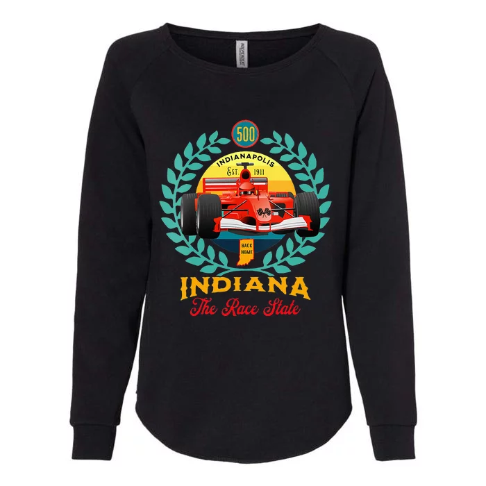 500 Indianapolis Indiana The Race State Checkered Flag Womens California Wash Sweatshirt