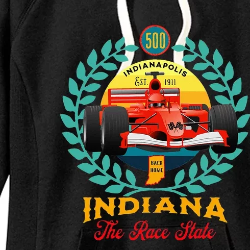 500 Indianapolis Indiana The Race State Checkered Flag Women's Fleece Hoodie