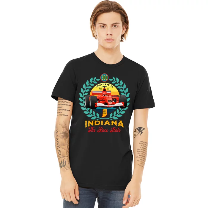 500 Indianapolis Indiana The Race State Checkered Flag Premium T-Shirt