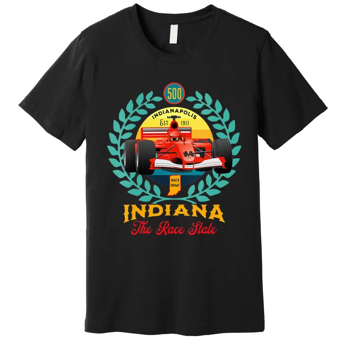 500 Indianapolis Indiana The Race State Checkered Flag Premium T-Shirt