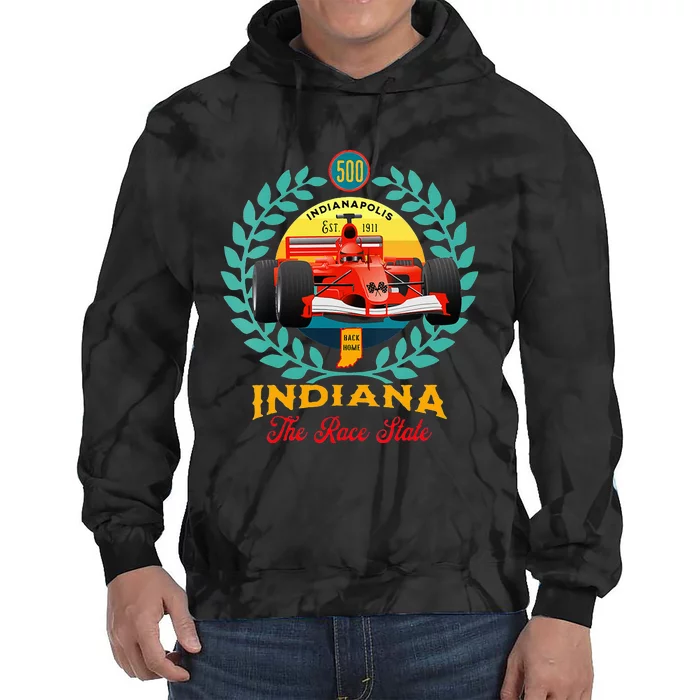 500 Indianapolis Indiana The Race State Checkered Flag Tie Dye Hoodie