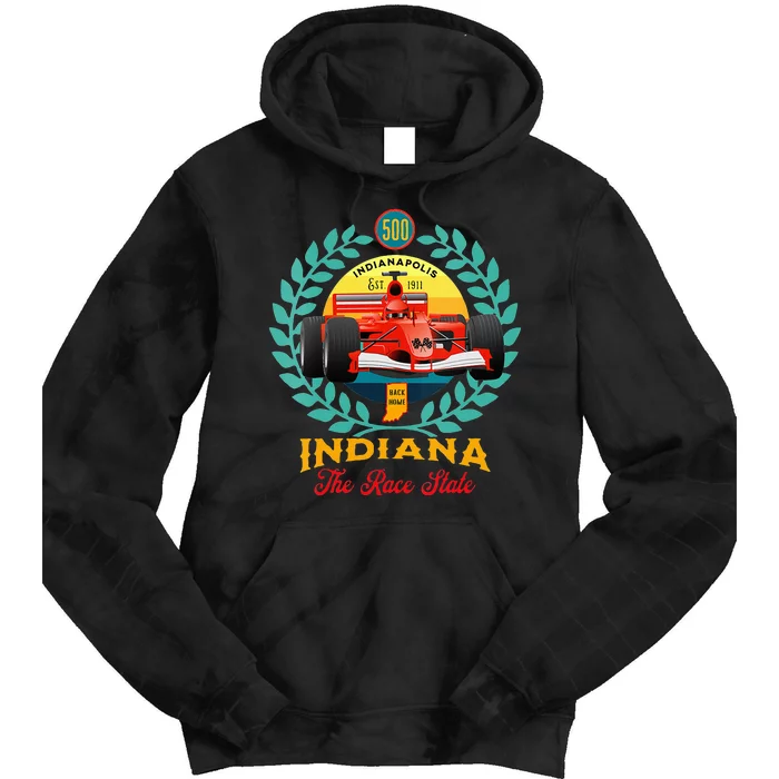 500 Indianapolis Indiana The Race State Checkered Flag Tie Dye Hoodie