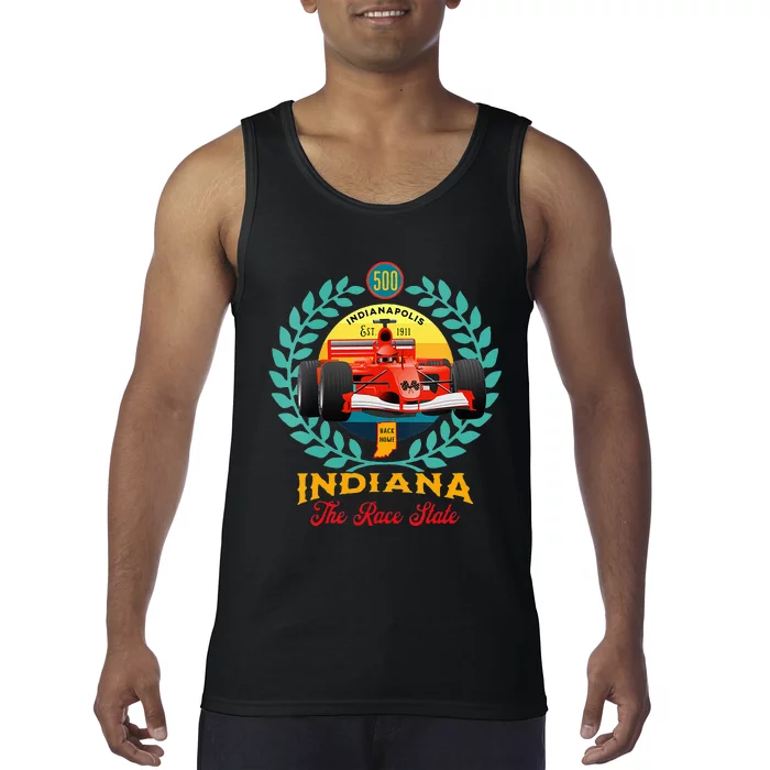 500 Indianapolis Indiana The Race State Checkered Flag Tank Top