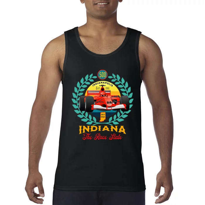 500 Indianapolis Indiana The Race State Checkered Flag Tank Top