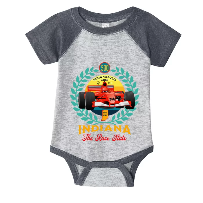 500 Indianapolis Indiana The Race State Checkered Flag Infant Baby Jersey Bodysuit