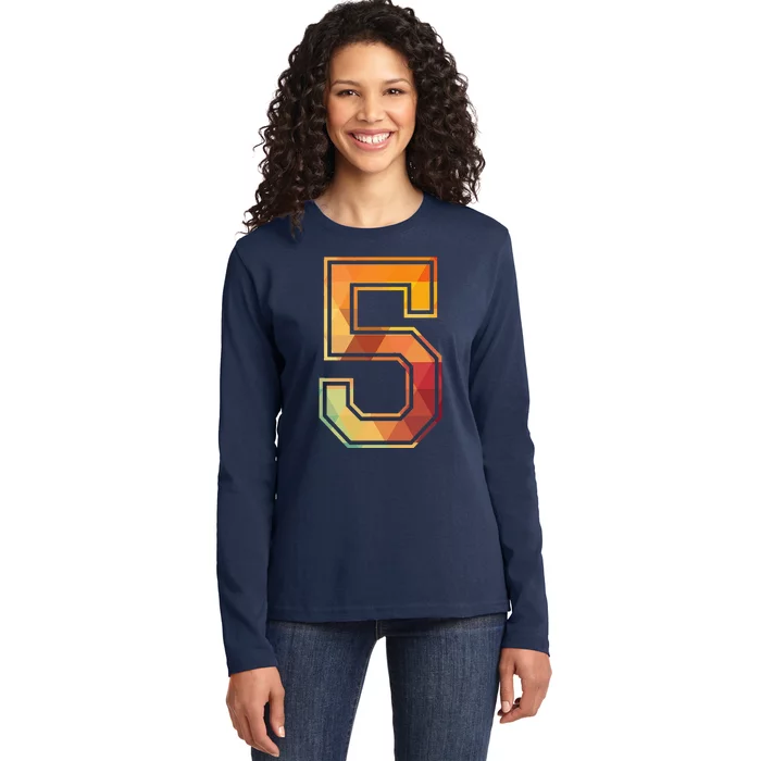 5 Lucky Number Sports Team Low Poly Year Age 5th Birthday Ladies Long Sleeve Shirt