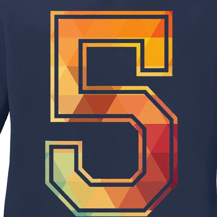 5 Lucky Number Sports Team Low Poly Year Age 5th Birthday Ladies Long Sleeve Shirt