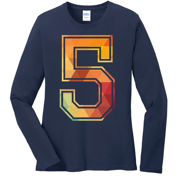 5 Lucky Number Sports Team Low Poly Year Age 5th Birthday Ladies Long Sleeve Shirt