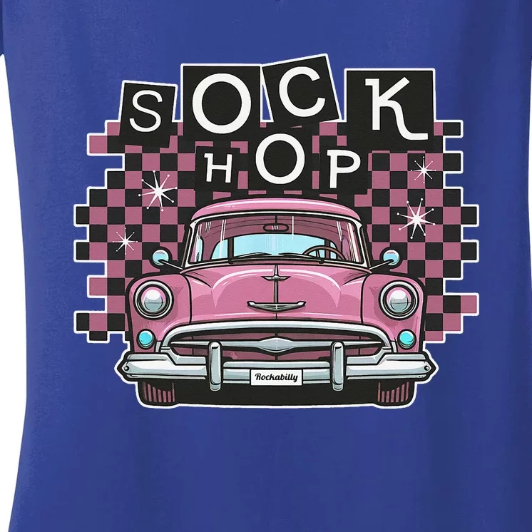 50s Sock Hop Dance Part Retro 1950s Party Doo Wop Rockabilly Women's V-Neck T-Shirt