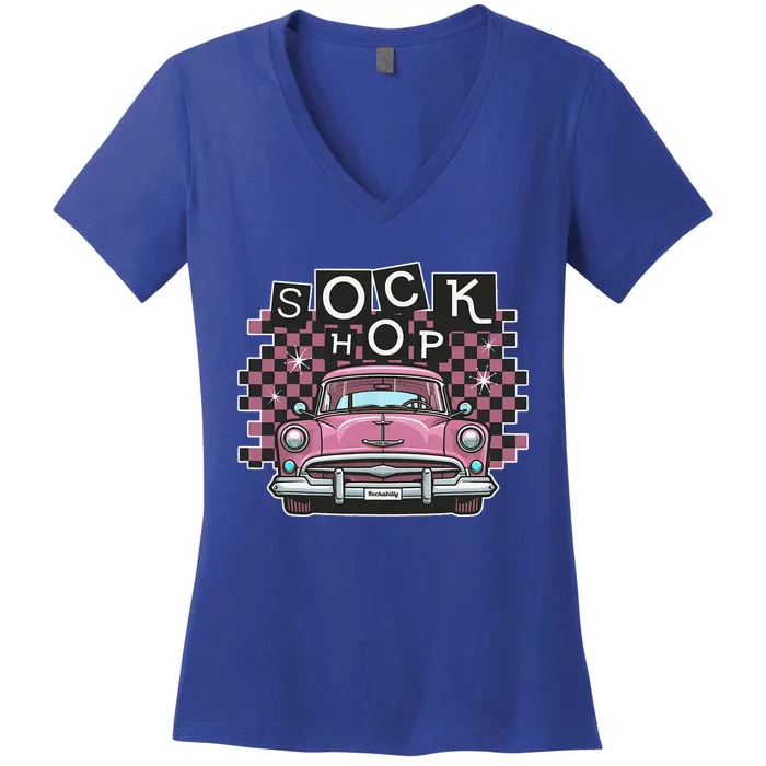 50s Sock Hop Dance Part Retro 1950s Party Doo Wop Rockabilly Women's V-Neck T-Shirt