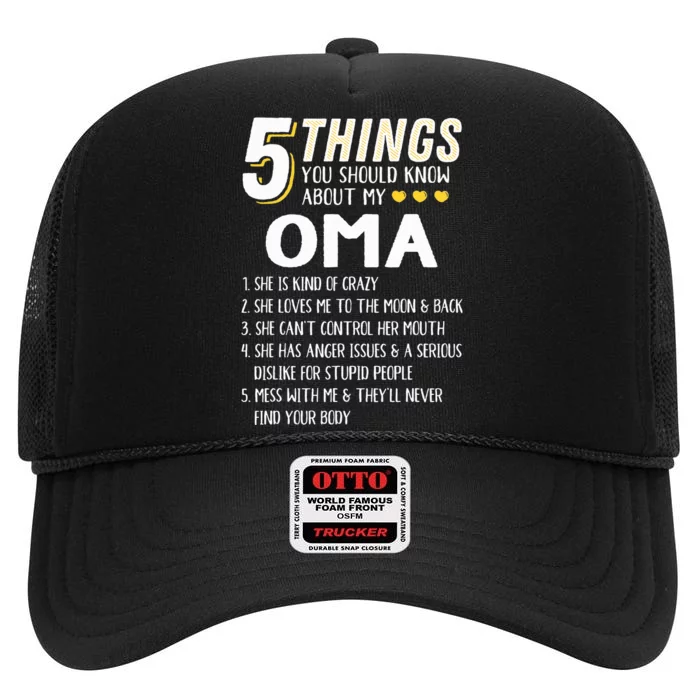 5 Things Grandma Oma Gift Idea High Crown Mesh Trucker Hat