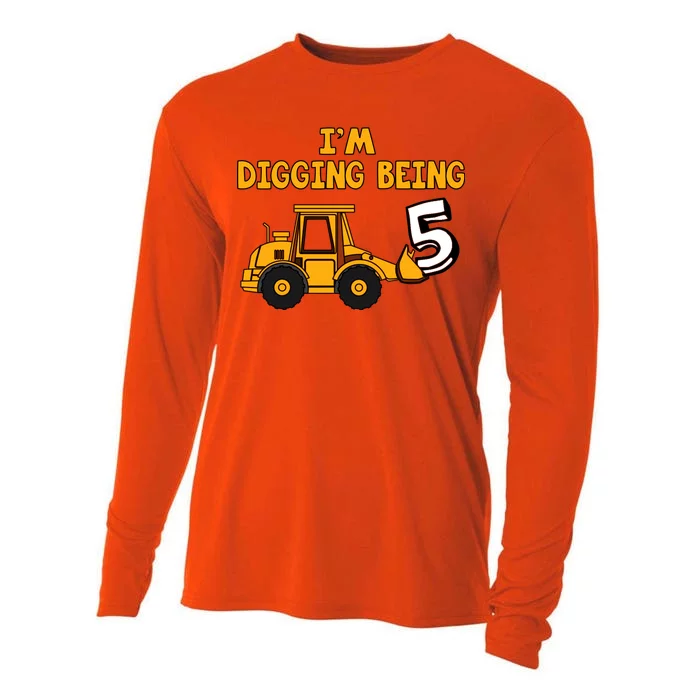 5th Birthday I'm Digging Being Five Cooling Performance Long Sleeve Crew