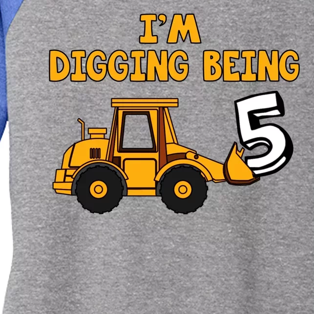 5th Birthday I'm Digging Being Five Women's Tri-Blend 3/4-Sleeve Raglan Shirt