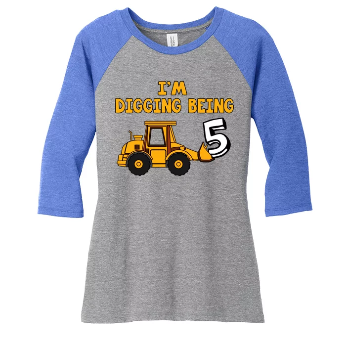 5th Birthday I'm Digging Being Five Women's Tri-Blend 3/4-Sleeve Raglan Shirt