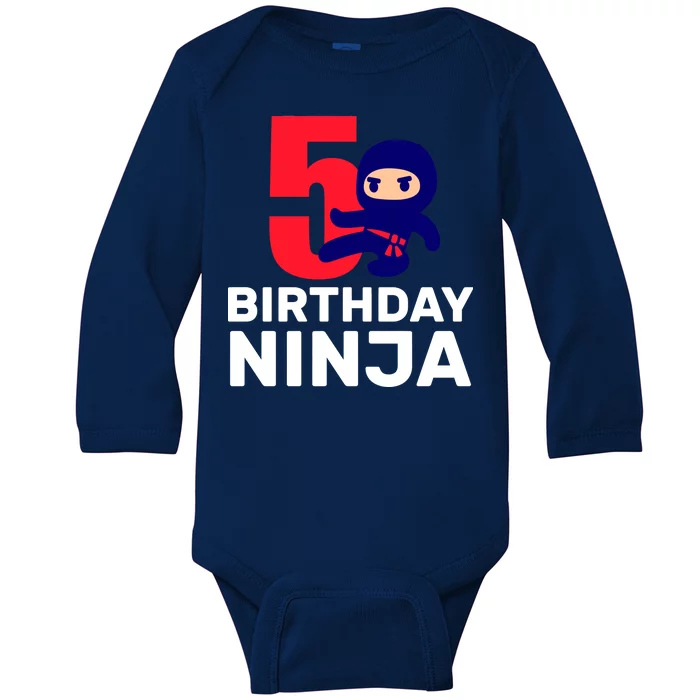 5th Birthday Ninja Baby Long Sleeve Bodysuit