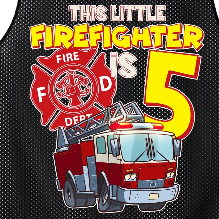 5th Birthday This Little Firefighter Is Five Mesh Reversible Basketball Jersey Tank