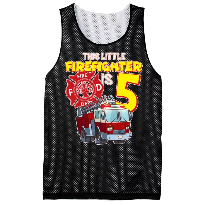 5th Birthday This Little Firefighter Is Five Mesh Reversible Basketball Jersey Tank