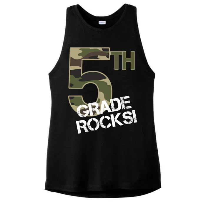 5th Grade Rocks Camo Ladies Tri-Blend Wicking Tank