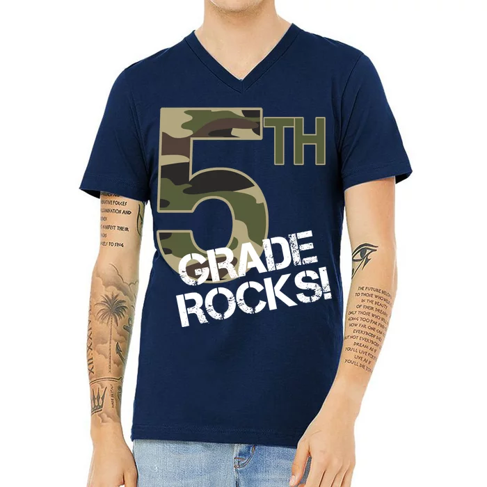 5th Grade Rocks Camo V-Neck T-Shirt