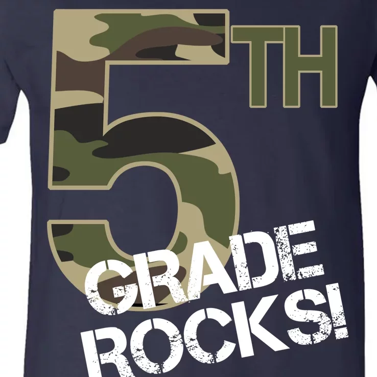 5th Grade Rocks Camo V-Neck T-Shirt