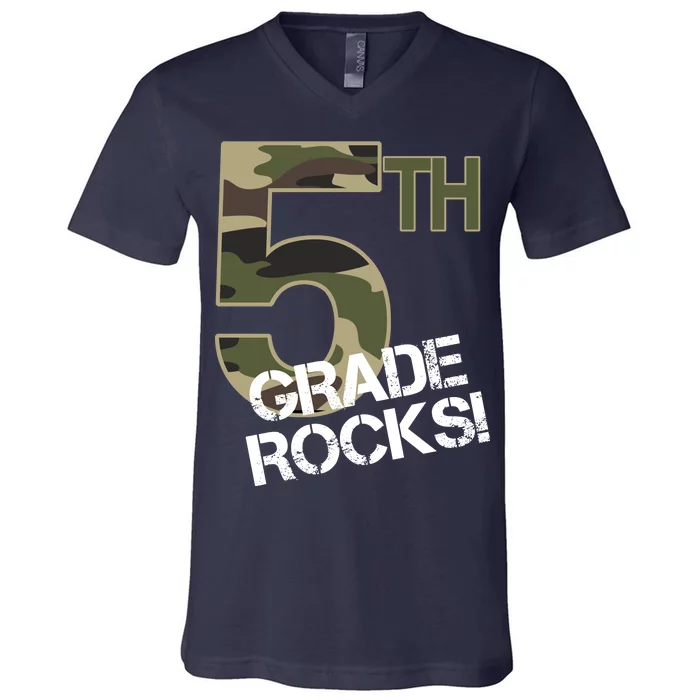 5th Grade Rocks Camo V-Neck T-Shirt